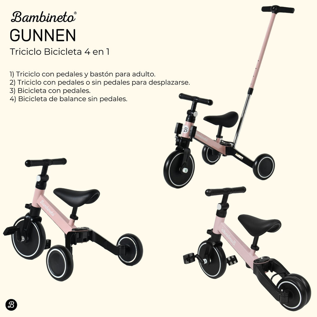 Triciclo Bicicleta de Equilibrio 4 en 1 GUNNEN rosa