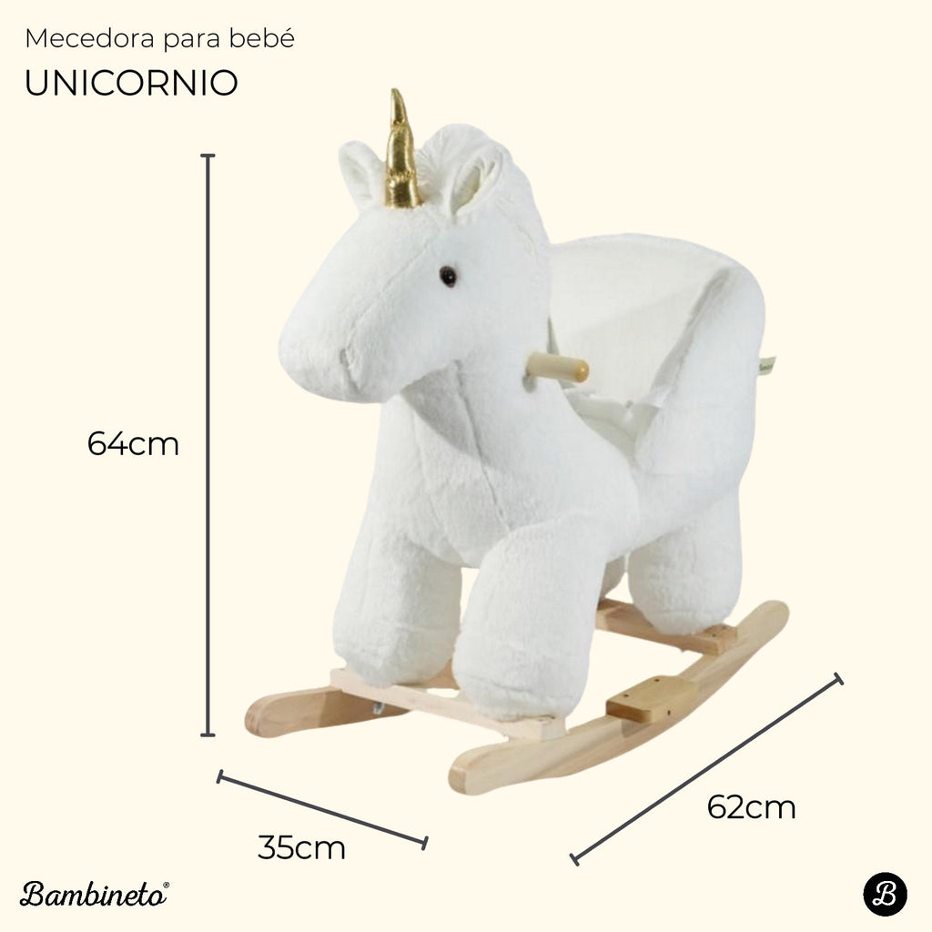 Mecedora montable para bebé peluche UNICORNIO blanco