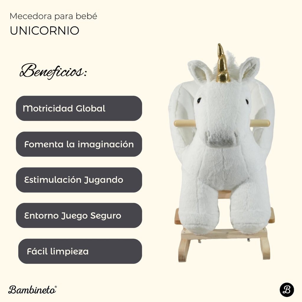 Mecedora montable para bebé peluche UNICORNIO blanco