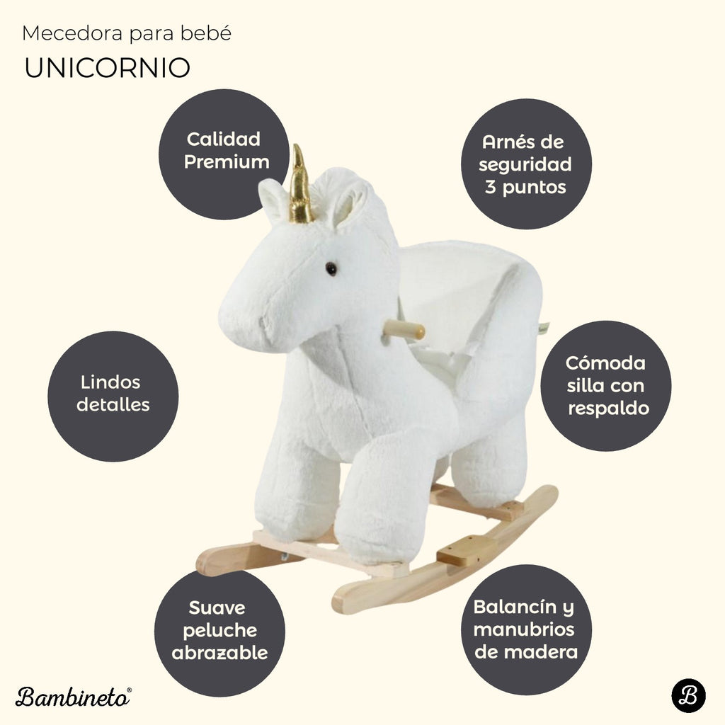 Mecedora montable para bebé peluche UNICORNIO blanco