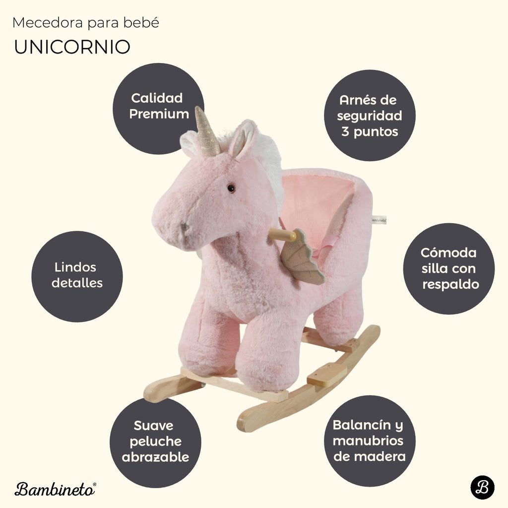 Mecedora montable para bebé peluche UNICORNIO rosa