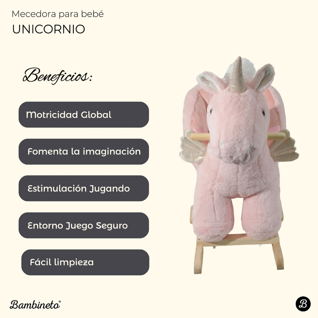 Mecedora montable para bebé peluche UNICORNIO rosa