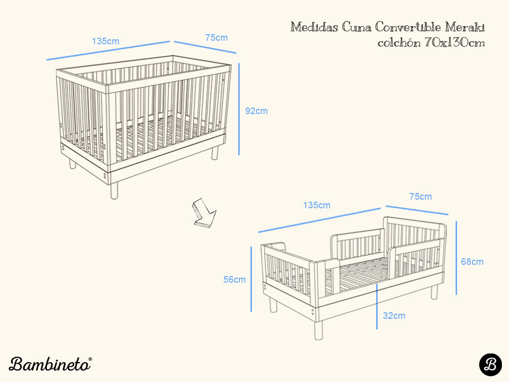 Cuna de Madera Meraki Gris | Convertible a Camita - Bambineto